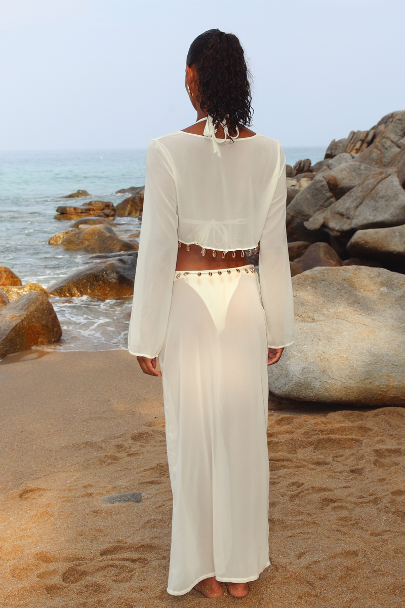 'Flamenco' Coconut Puka Tie Front Top