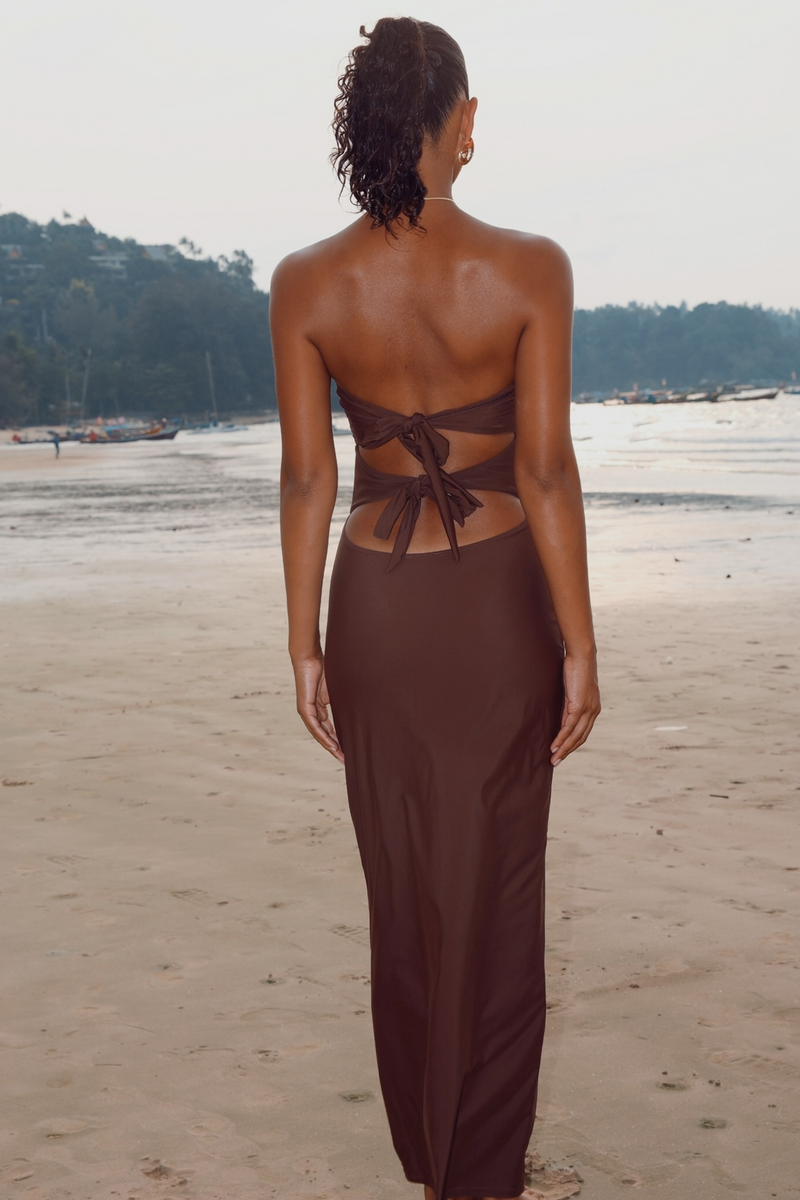 'Zanzibar' Coffee Starfish Bandeau Maxi Dress