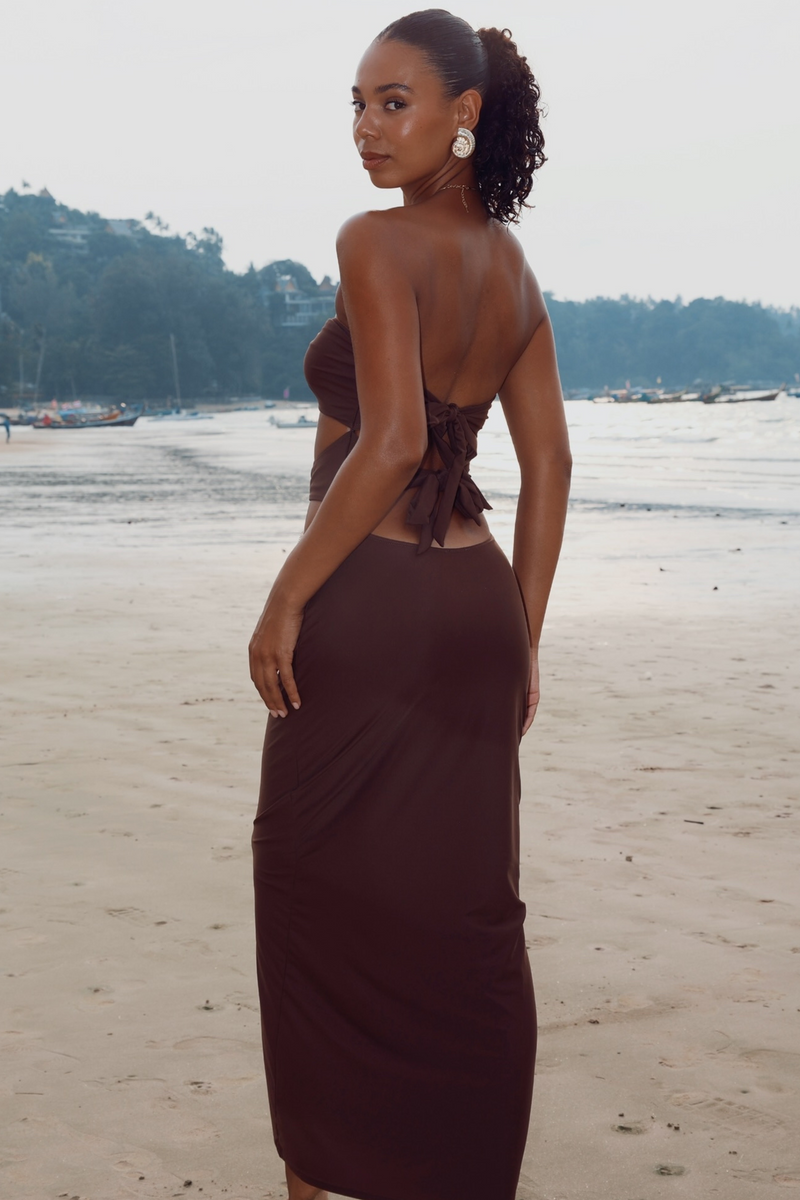 'Zanzibar' Coffee Starfish Bandeau Maxi Dress