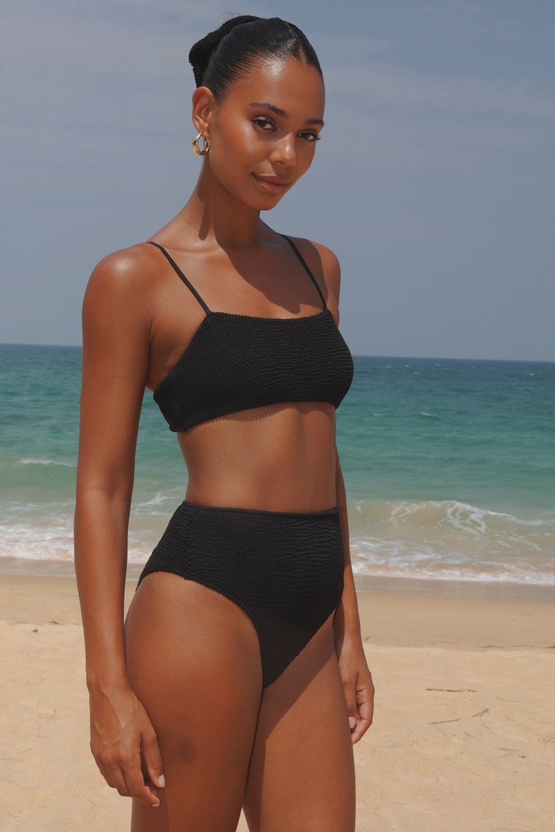 'Black' Scrunch High Waist Bikini Bottoms