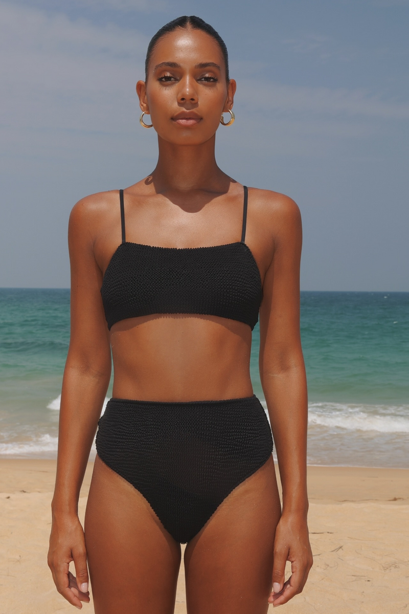 'Black' Scrunch High Waist Bikini Bottoms