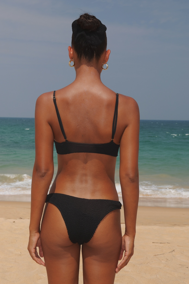 'Black' Scrunch Thick Strap Fixed Bikini Bottoms