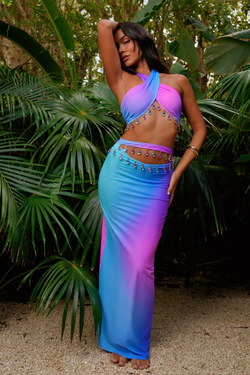 Club Tropicana 'Purple Rain' Droplet Maxi Skirt