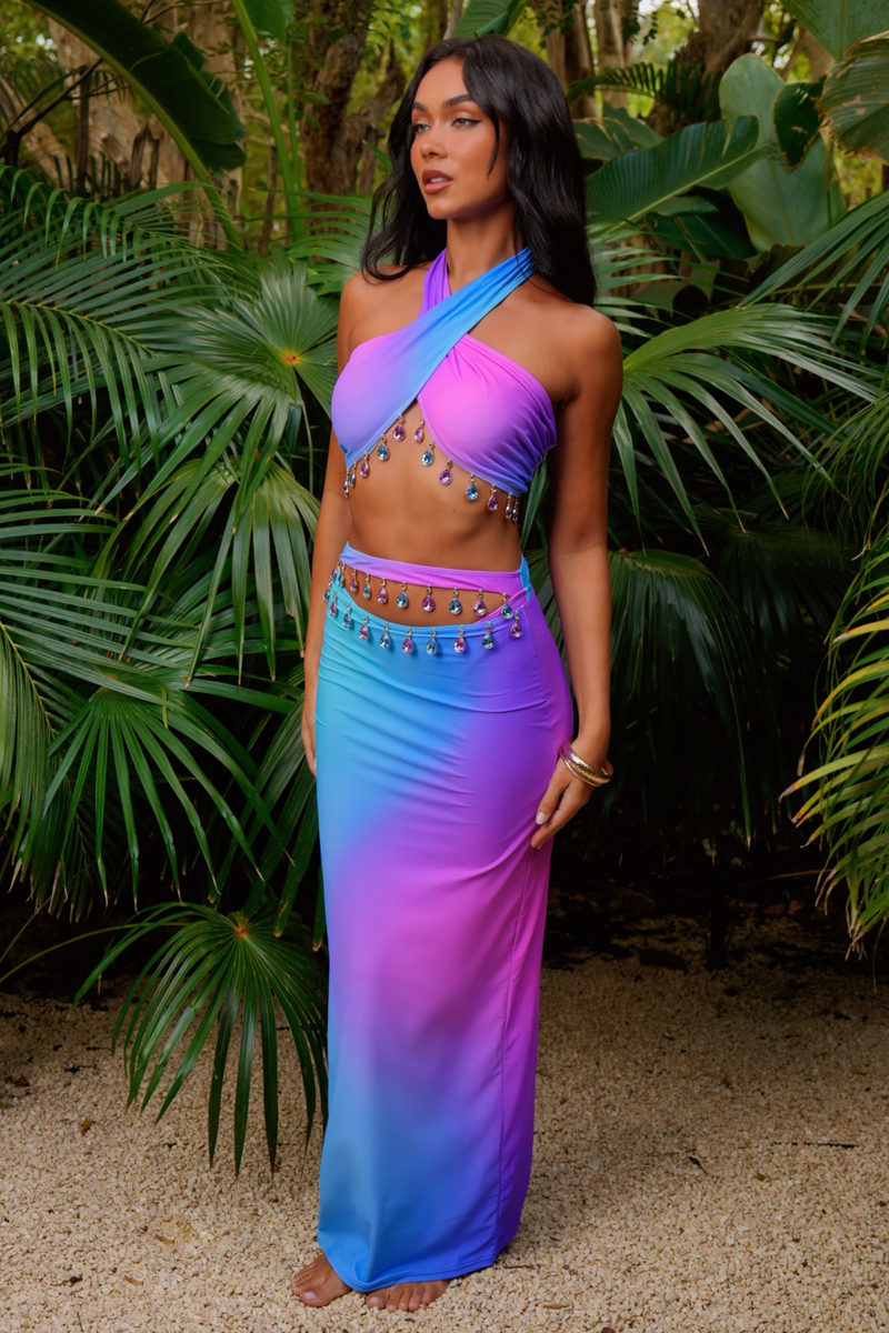 Club Tropicana 'Purple Rain' Droplet Maxi Skirt