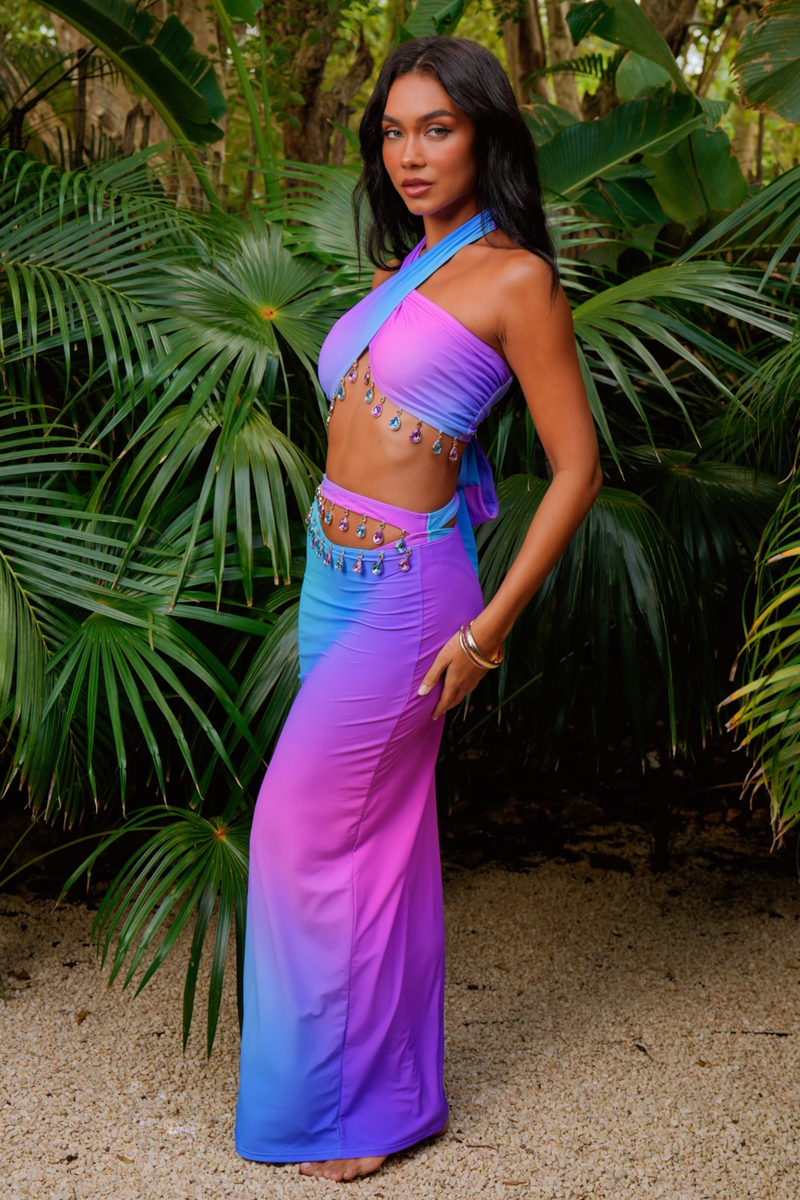 Club Tropicana 'Purple Rain' Droplet Maxi Skirt