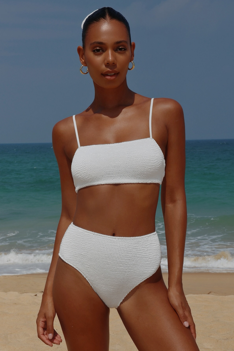 'White' Scrunch High Waist Bikini Bottoms