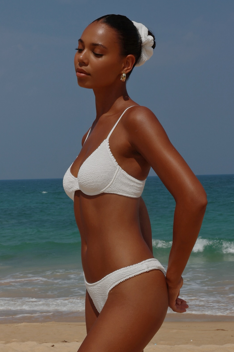 'White' Scrunch Thick Strap Fixed Bikini Bottoms