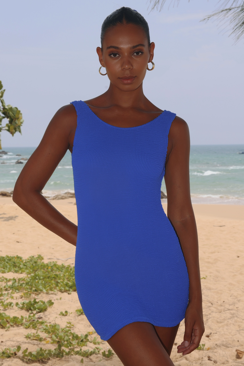'Azure' Scrunch Low-Back Mini Dress